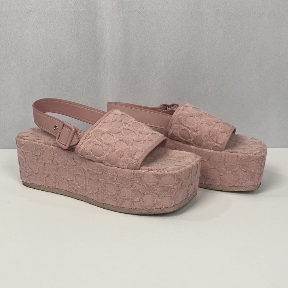 COACH Women’s Noelle Terry Cloth Platform Sandals – Blush Pink Monogram - 9.5B - Picture 9 of 15